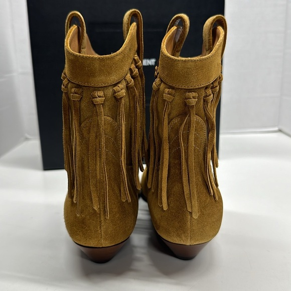 Saint Laurent YSL Ankle Boots Chelsea Boot Fringe Suede Tan Brown New Size 38 - Picture 4 of 13